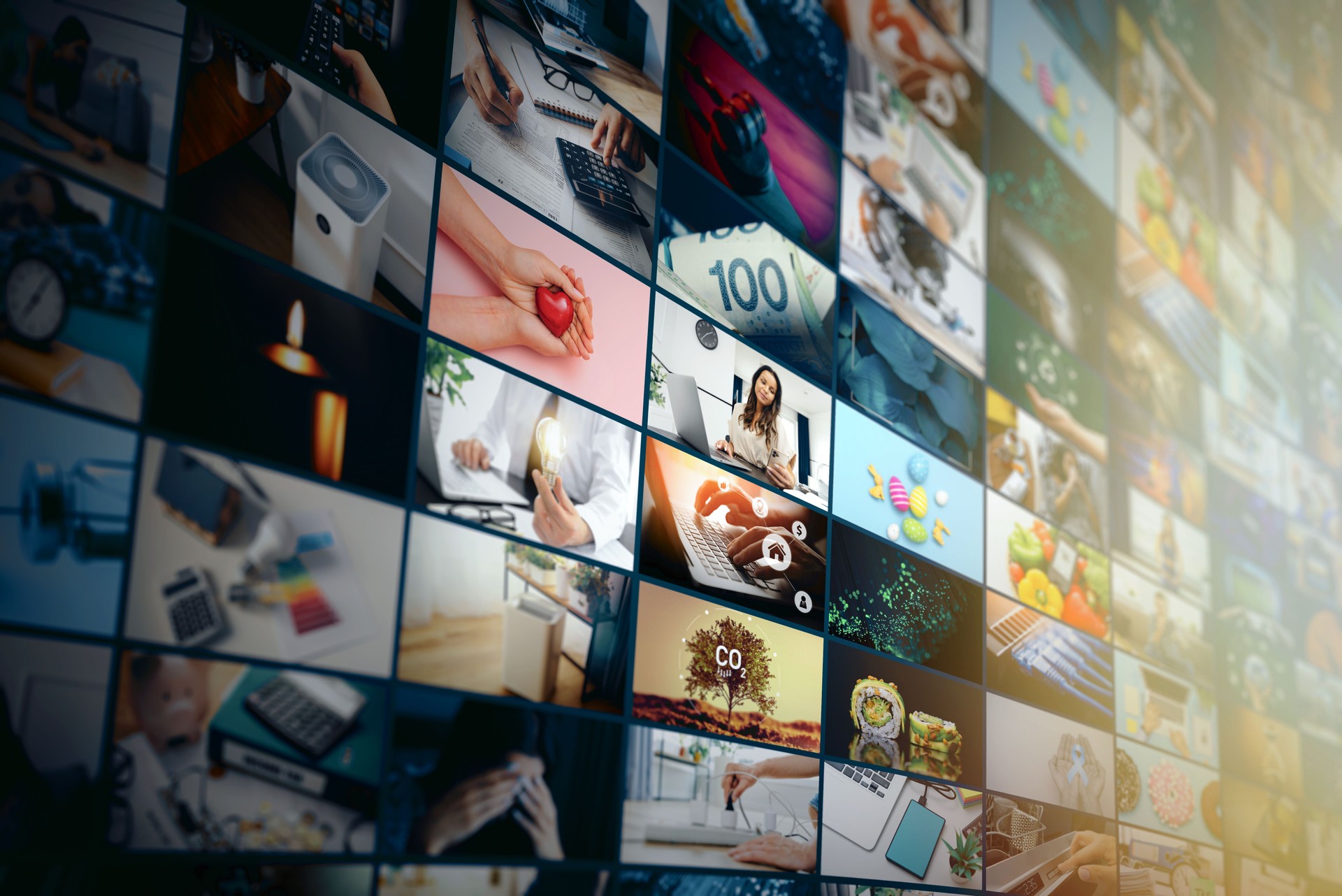 Media concept video wall with small screens