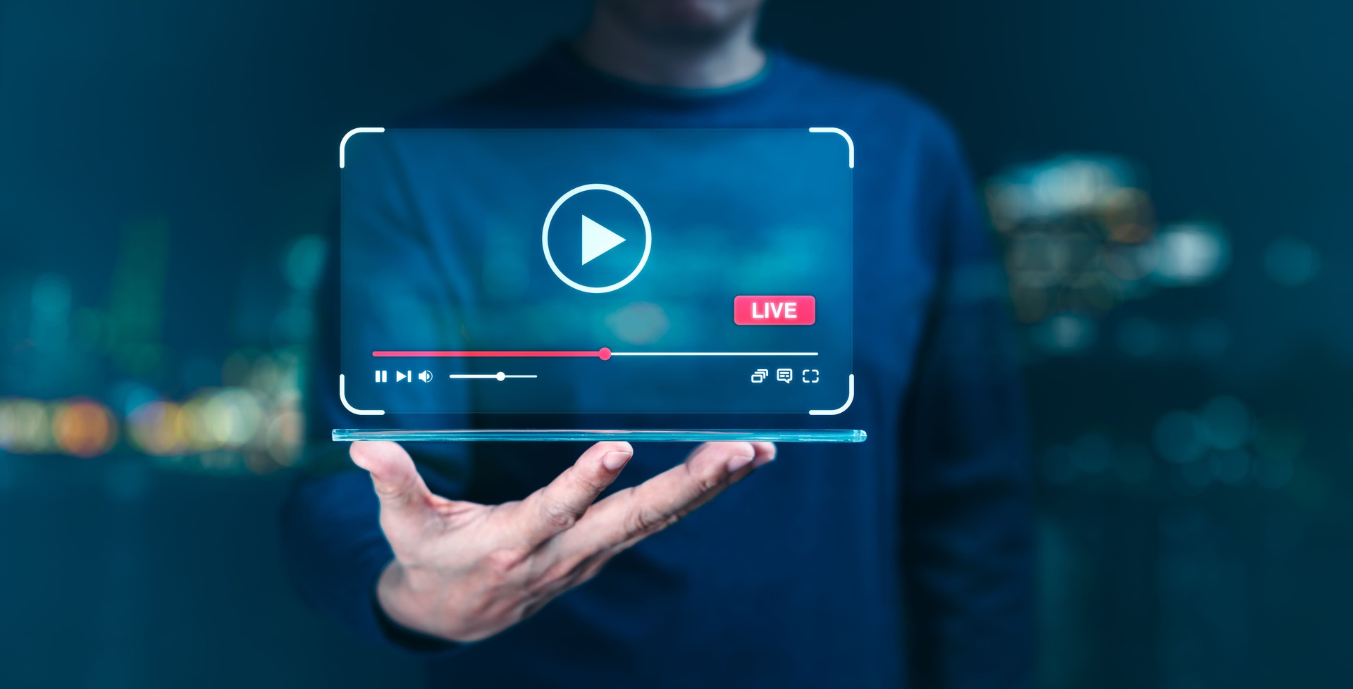 Man Holding Live Video Screen: Broadcasting the Future
